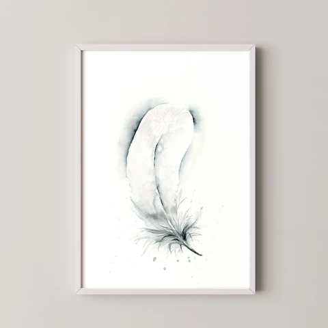 Image of a feather watercolor painting by Shayna Larsen, originals & prints available
