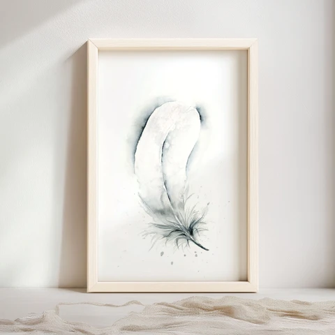 Image of a feather watercolor painting by Shayna Larsen, originals & prints available