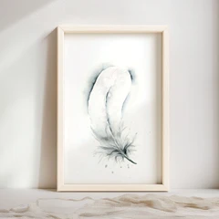 Image of a feather watercolor painting by Shayna Larsen, originals & prints available