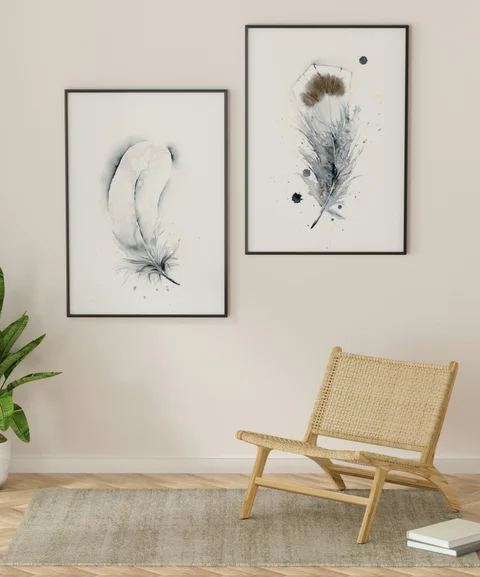 Image of a feather watercolor painting by Shayna Larsen, originals & prints available