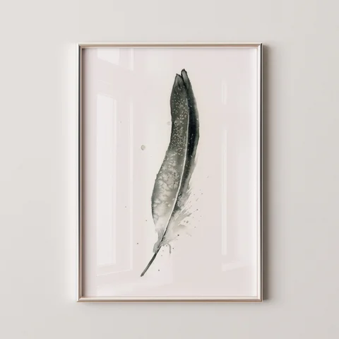 Image of a feather watercolor painting by Shayna Larsen, originals & prints available