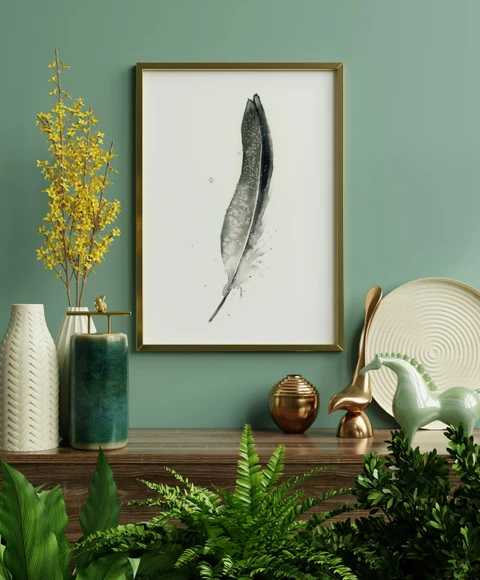 Image of a feather watercolor painting by Shayna Larsen, originals & prints available