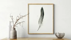 Image of a feather watercolor painting by Shayna Larsen, originals & prints available