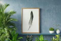 Image of a feather watercolor painting by Shayna Larsen, originals & prints available