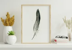 Image of a feather watercolor painting by Shayna Larsen, originals & prints available