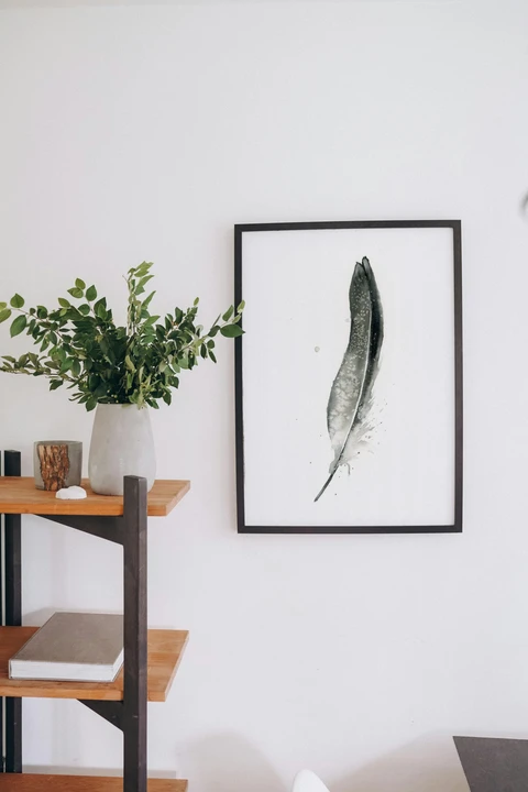 Image of a feather watercolor painting by Shayna Larsen, originals & prints available