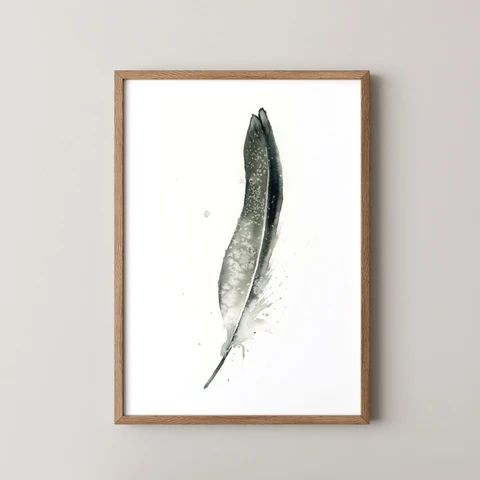 Image of a feather watercolor painting by Shayna Larsen, originals & prints available