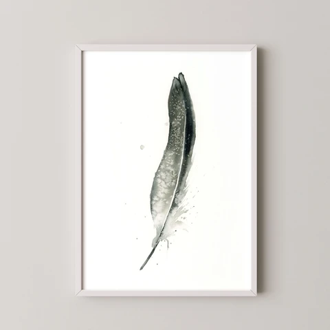 Image of a feather watercolor painting by Shayna Larsen, originals & prints available