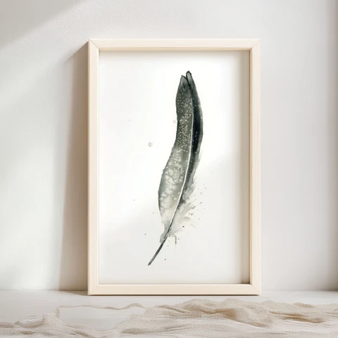 Image of a feather watercolor painting by Shayna Larsen, originals & prints available
