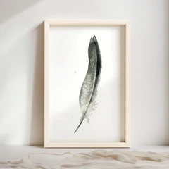 Image of a feather watercolor painting by Shayna Larsen, originals & prints available