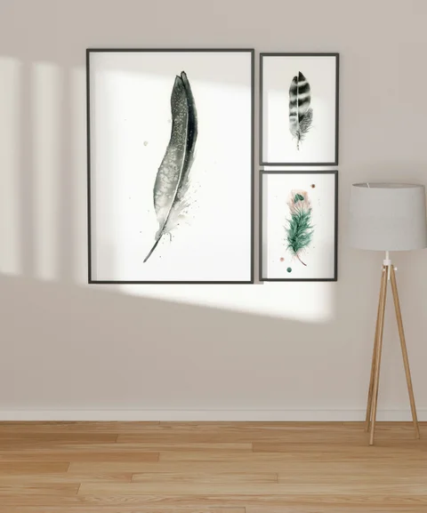 Image of a feather watercolor painting by Shayna Larsen, originals & prints available