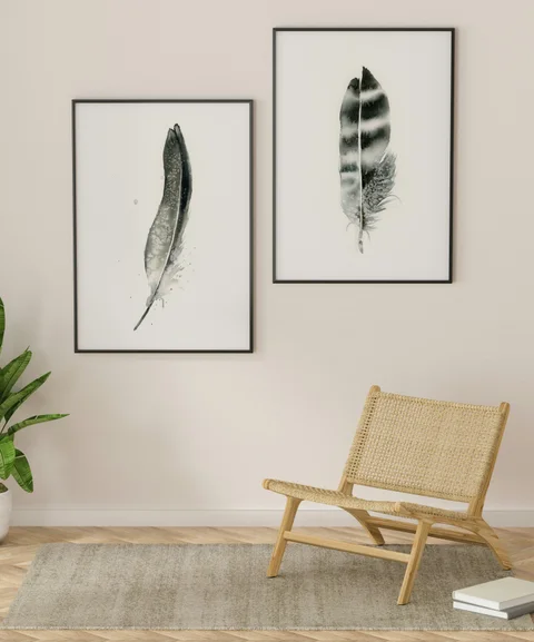 Image of a feather watercolor painting by Shayna Larsen, originals & prints available