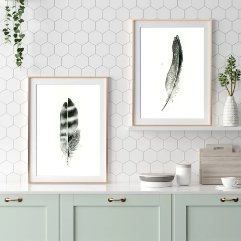 Image of a feather watercolor painting by Shayna Larsen, originals & prints available