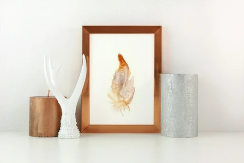 Image of a feather watercolor painting by Shayna Larsen, originals & prints available