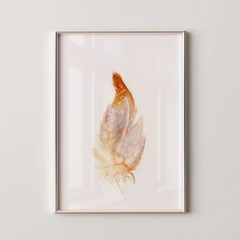 Image of a feather watercolor painting by Shayna Larsen, originals & prints available