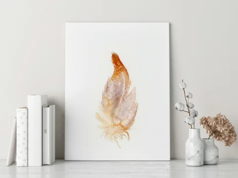 Image of a feather watercolor painting by Shayna Larsen, originals & prints available