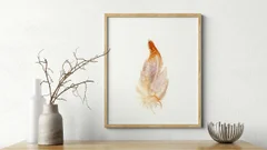 Image of a feather watercolor painting by Shayna Larsen, originals & prints available