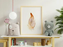 Image of a feather watercolor painting by Shayna Larsen, originals & prints available