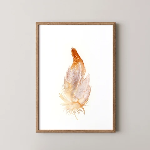 Image of a feather watercolor painting by Shayna Larsen, originals & prints available
