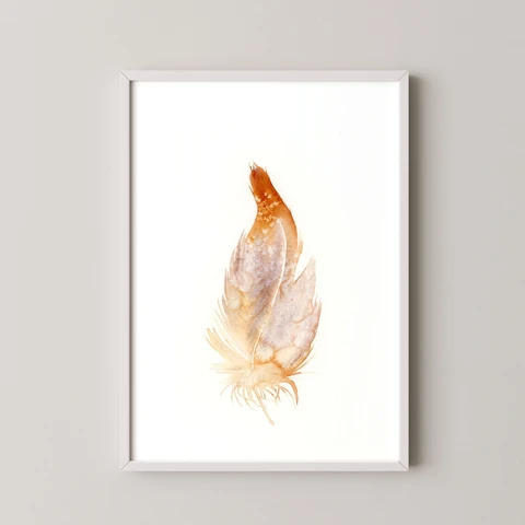 Image of a feather watercolor painting by Shayna Larsen, originals & prints available