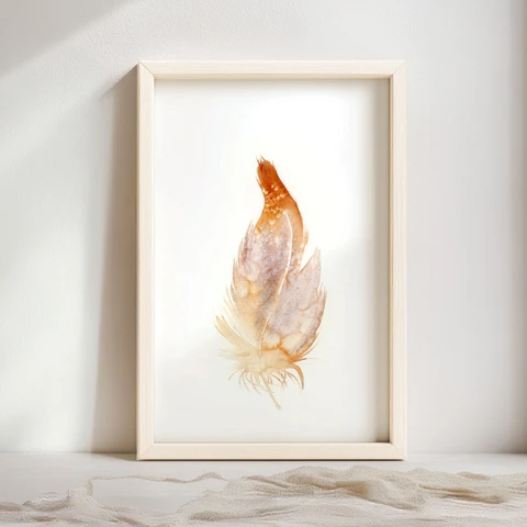 Image of a feather watercolor painting by Shayna Larsen, originals & prints available