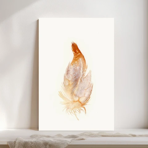Image of a feather watercolor painting by Shayna Larsen, originals & prints available