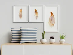 Image of a feather watercolor painting by Shayna Larsen, originals & prints available