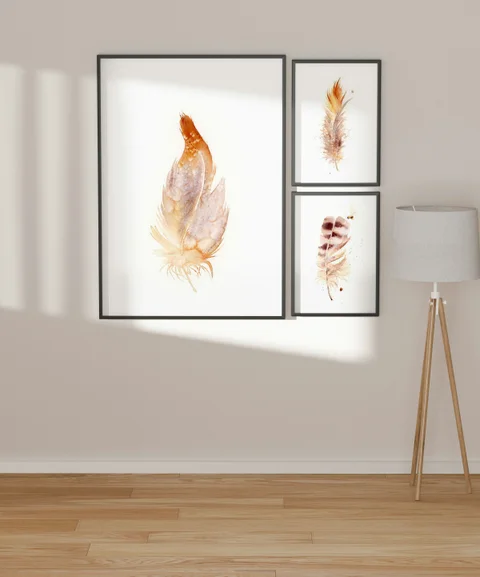 Image of a feather watercolor painting by Shayna Larsen, originals & prints available