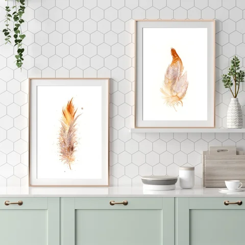 Image of a feather watercolor painting by Shayna Larsen, originals & prints available