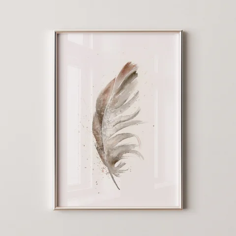 Image of a feather watercolor painting by Shayna Larsen, originals & prints available