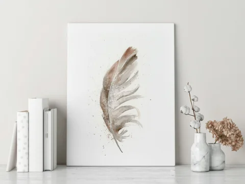 Image of a feather watercolor painting by Shayna Larsen, originals & prints available