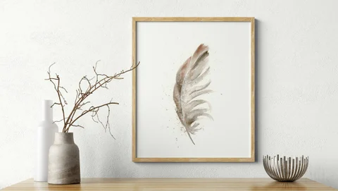 Image of a feather watercolor painting by Shayna Larsen, originals & prints available