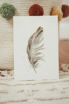 Image of a feather watercolor painting by Shayna Larsen, originals & prints available