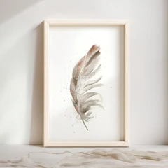 Image of a feather watercolor painting by Shayna Larsen, originals & prints available