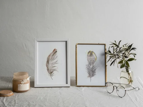 Image of a feather watercolor painting by Shayna Larsen, originals & prints available