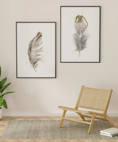 Image of a feather watercolor painting by Shayna Larsen, originals & prints available