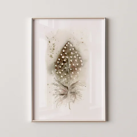 Image of a feather watercolor painting by Shayna Larsen, originals & prints available