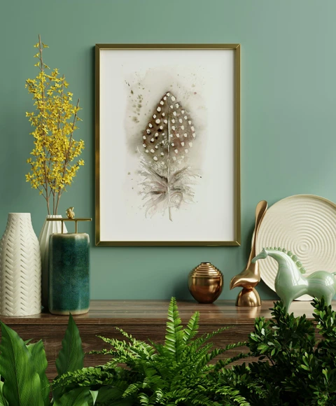 Image of a feather watercolor painting by Shayna Larsen, originals & prints available