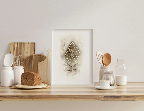 Image of a feather watercolor painting by Shayna Larsen, originals & prints available