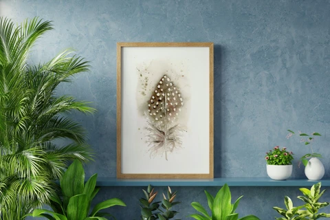 Image of a feather watercolor painting by Shayna Larsen, originals & prints available