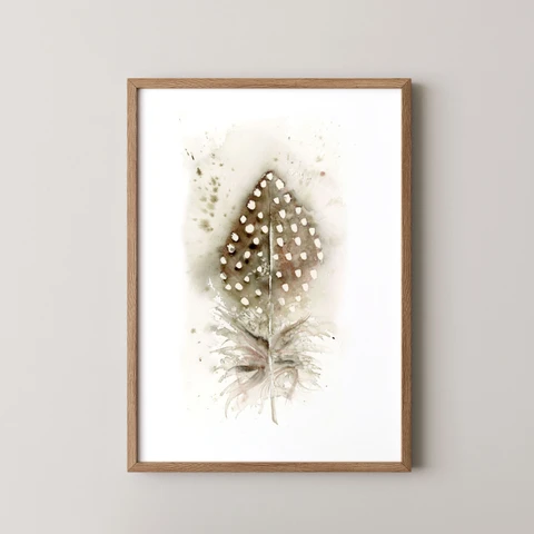 Image of a feather watercolor painting by Shayna Larsen, originals & prints available