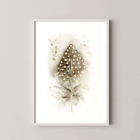 Image of a feather watercolor painting by Shayna Larsen, originals & prints available