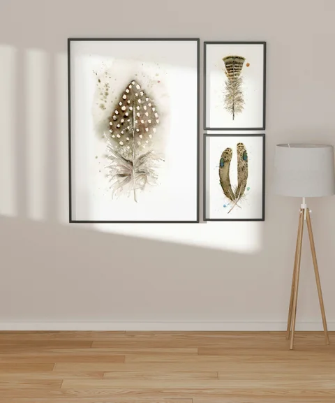 Image of a feather watercolor painting by Shayna Larsen, originals & prints available