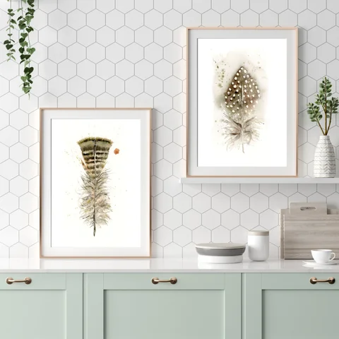 Image of a feather watercolor painting by Shayna Larsen, originals & prints available