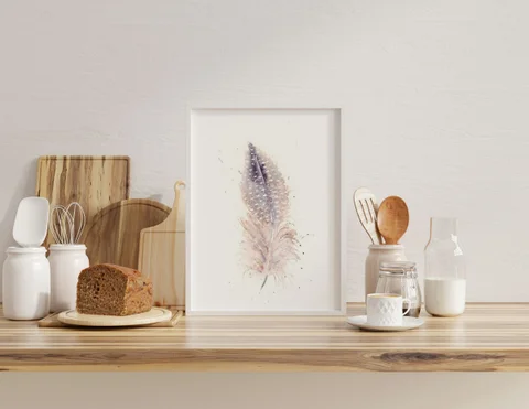 Image of a feather watercolor painting by Shayna Larsen, originals & prints available