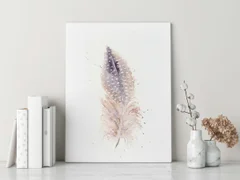 Image of a feather watercolor painting by Shayna Larsen, originals & prints available
