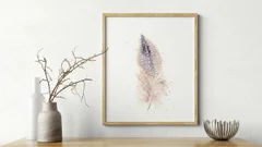 Image of a feather watercolor painting by Shayna Larsen, originals & prints available