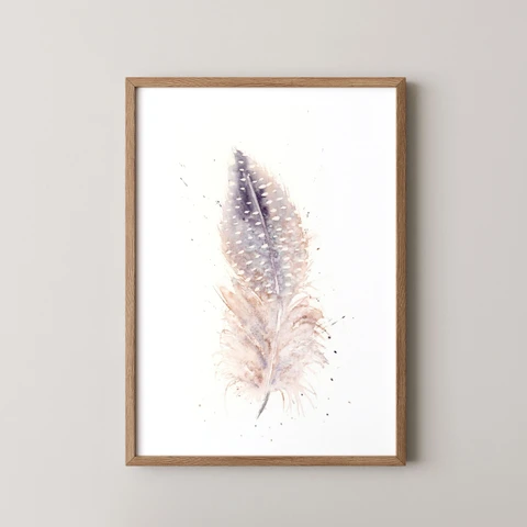 Image of a feather watercolor painting by Shayna Larsen, originals & prints available