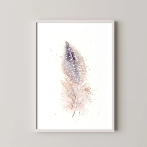 Image of a feather watercolor painting by Shayna Larsen, originals & prints available