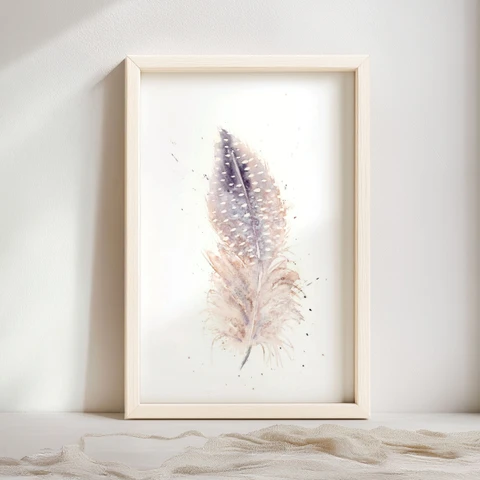 Image of a feather watercolor painting by Shayna Larsen, originals & prints available